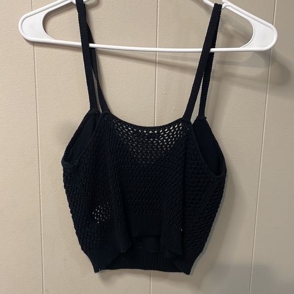 American Eagle Women’s New Black Bralette Crochet Crop Top with Floral Details - Picture 3 of 4